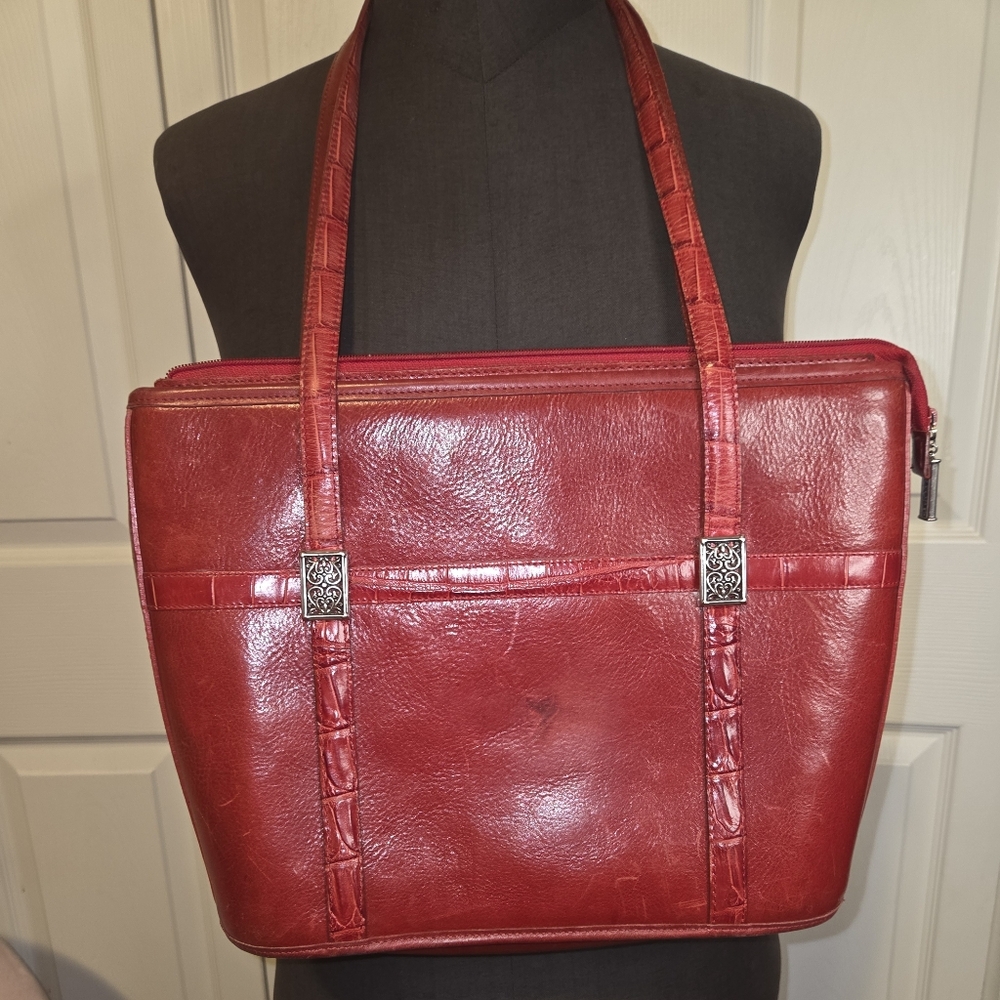 Brighton Red Leather Tote with Decorative Silver Accents